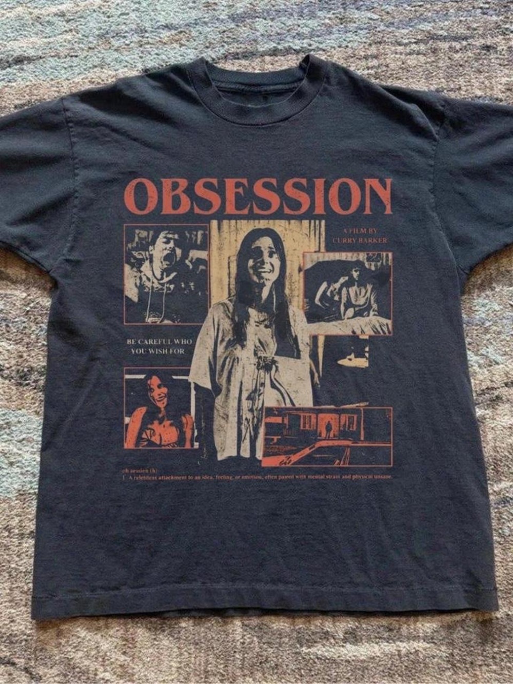 Gildan Black Tee with Rust and Cream Obsession Graphic